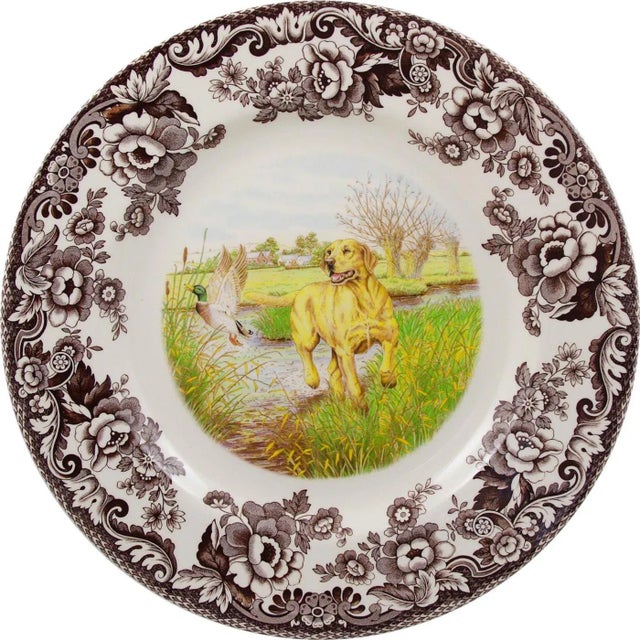 English Spode Woodland Dogs Dinner Plate 10.5", Yellow Labrador For Sale - Image 3 of 3