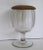 Very large glass Organic goblet vessel with a wood top from the 1950s. Vertical etched stripes on the outside of the bowl...