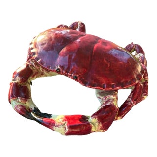 Vintage 1950’s French Palissy Ware Barbotine Majolica Crab Form Lidded Tureen For Sale