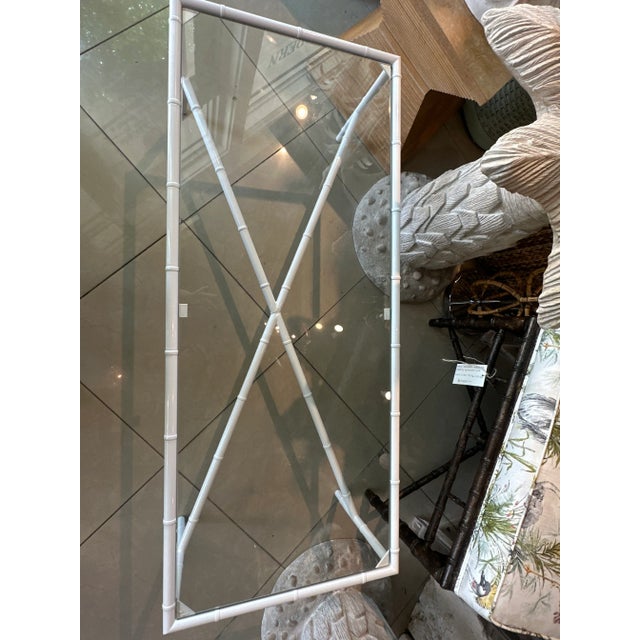 White Vintage Faux Bamboo Patio Outdoor Metal Newly Powder-Coated White Coffee Cocktail Table For Sale - Image 8 of 12