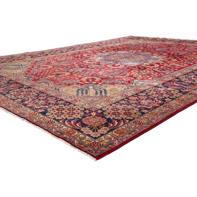61543 Vintage Persian Najafabad Rug, 09'08 x 13'04. The Crimson Court: A Regal Persian Najafabad Masterpiece of Timeless...