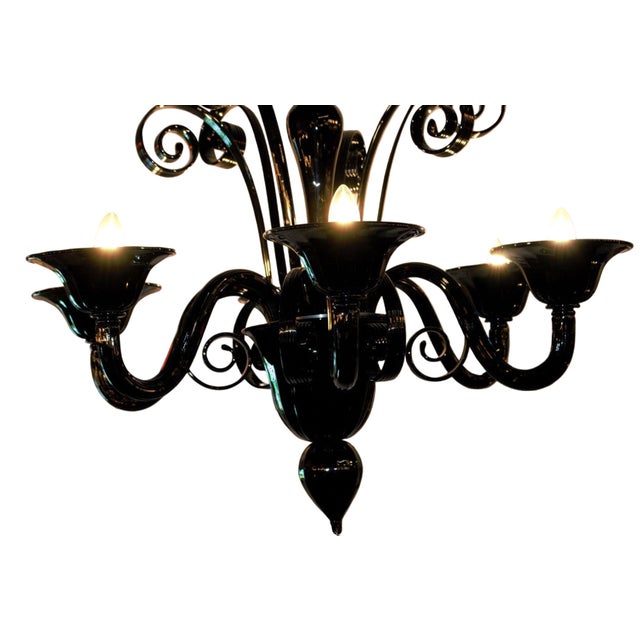 Contemporary Vintage Italian Murano Style Glass Chandelier in Black For Sale - Image 3 of 7