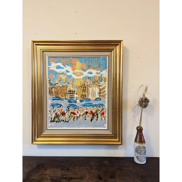 Modern 1998 Modern "City Tour" Vintage Cityscape Oil Painting by Uno Vallman, Framed For Sale - Image 3 of 12