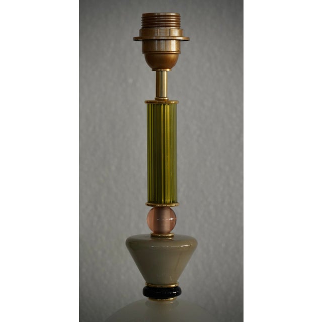 Murano Round Green Cream and Black Art Glass Table Lamp, 2000 For Sale - Image 4 of 9