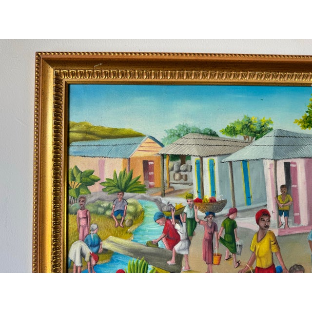 Wood Vintage Haitian Oil on Canvas Painting by Louines Mentor For Sale - Image 7 of 12