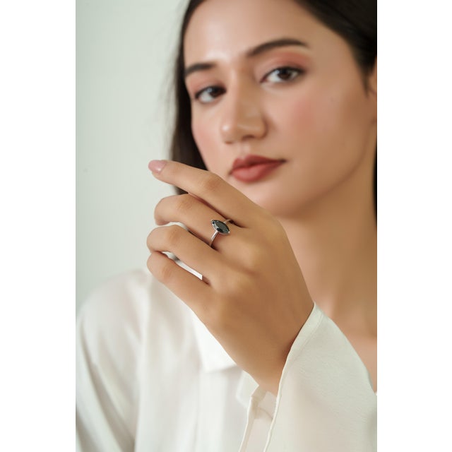 Black 1.96ct Marquise Cut Black Diamond Solitaire Ring Size 5.5 in 14k White Gold For Sale - Image 8 of 15