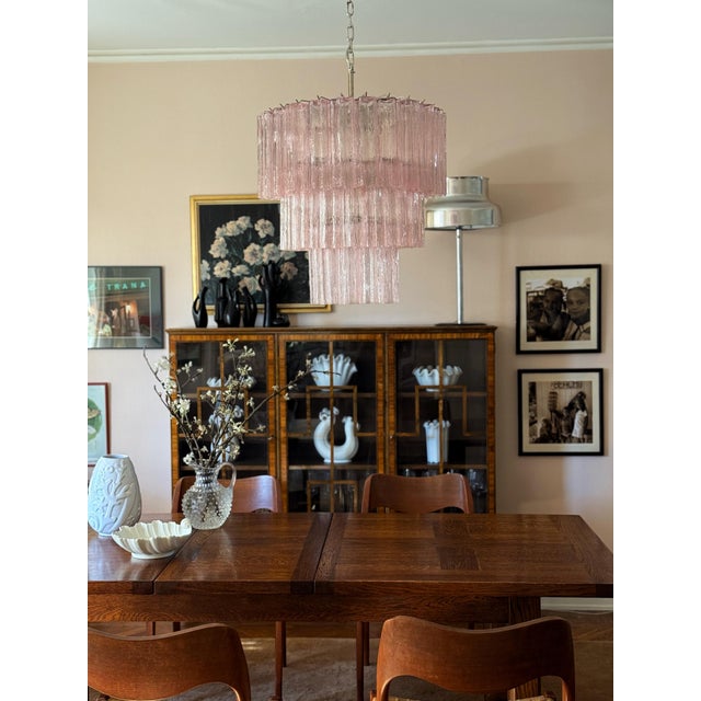 Large Pink Colorful Murano Chandeliers with Tubular Prisms Tronchi, Set of 2 For Sale - Image 3 of 16