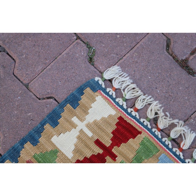 Red 1980s Southwestern Style Hand Knotted Geometric Design Oushak Kilim Runner Rug For Sale - Image 8 of 10