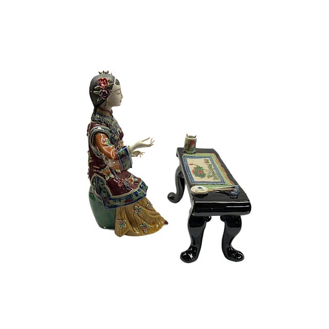 Chinese Porcelain Qing Style Dressing Painting Lady Figure For Sale - Image 4 of 5