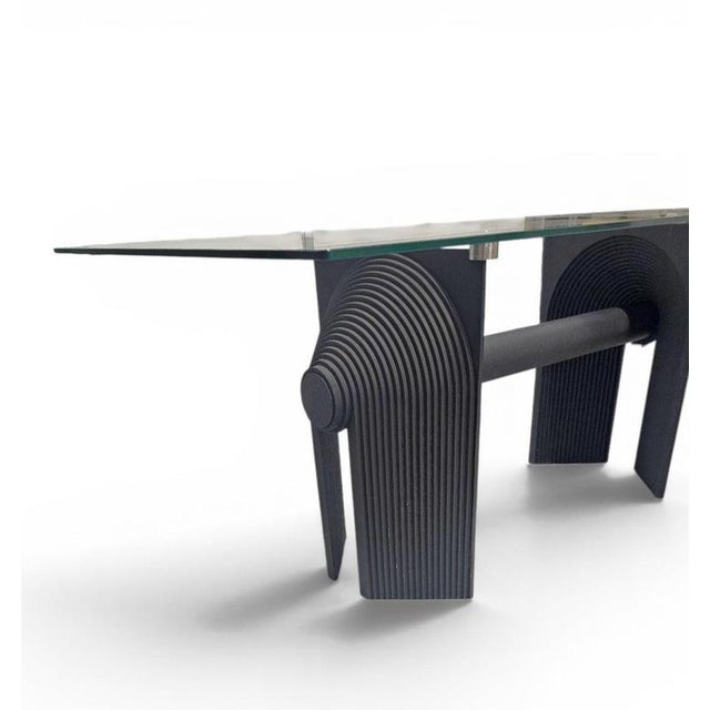 Postmodern Black Cast Iron Dining Table with Glass Top, 1980s For Sale - Image 14 of 15