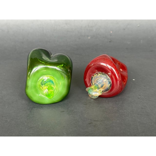 1980s Hand Blown Glass Red and Green Pepper Vegetable Figurines For Sale - Image 5 of 12