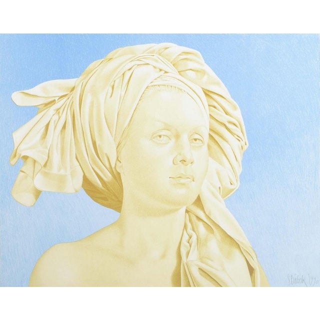 Niels Strøbek, Naturalistic Portrait of a Woman with Headscarf, 1990, Color Lithograph For Sale - Image 6 of 6