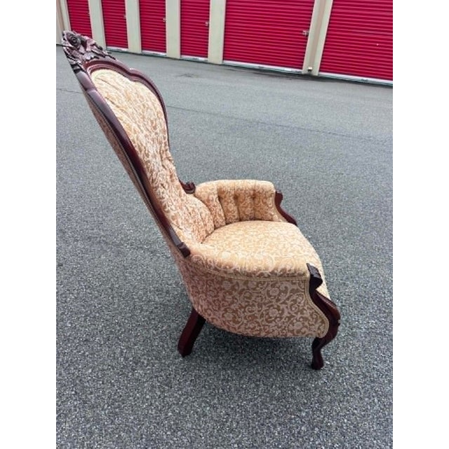 Mid 20th Century Vintage Gold Victorian Tufted Chair For Sale - Image 6 of 6