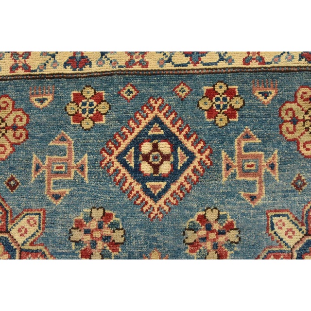 Blue Kazak Rug 3’11” X 5’9” Blue Wool Tribal Hand-Knotted Oriental Carpet For Sale - Image 8 of 12