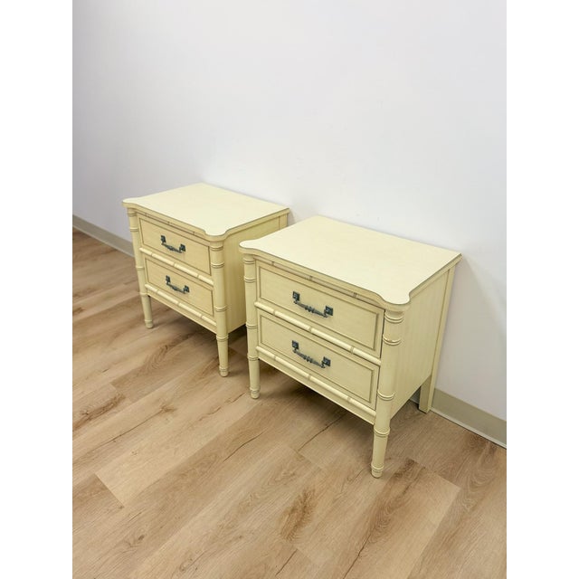 Mid 20th Century Vintage Henry Link Bali Hai Coastal Hollywood Regency Cream Nightstands, 2 Pieces, Attributed For Sale - Image 5 of 13