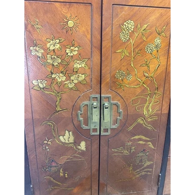 Bassett Chinoiserie Cabinet Wardrobe Highboy Tall Chest of Drawers For Sale - Image 4 of 10