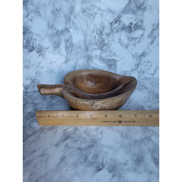 Hand Carved Iroko Wood Partitioned Leaf Bowl For Sale - Image 9 of 11