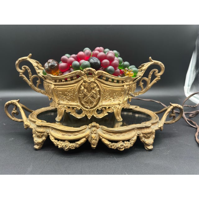 Antique Czech Gilt Bronze Coupe and Plateua Centerpiece With a Bohemian Glass Fruit Arrangement. For Sale - Image 12 of 13