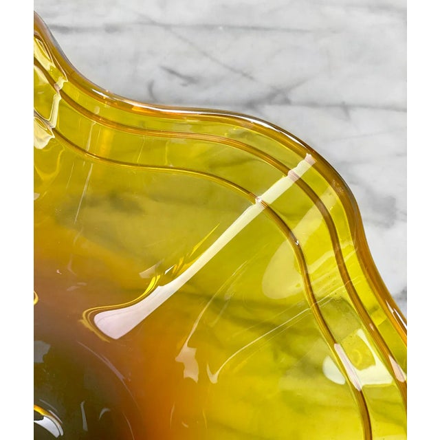 Yellow Hand Blown Art Glass Ruffled Centerpiece Bowl by Matt McBride For Sale - Image 6 of 11