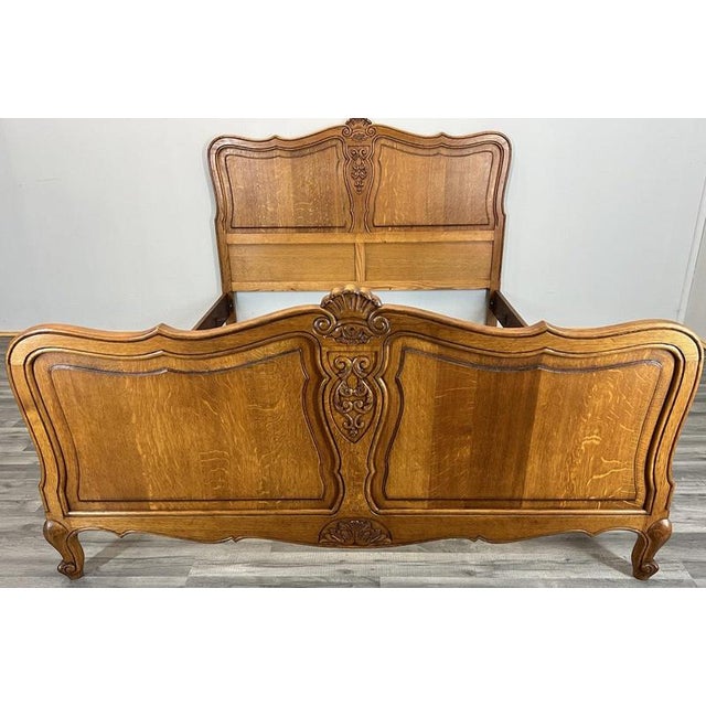 Vintage French Louis XVI Double Bed Frame in Oak For Sale - Image 3 of 13