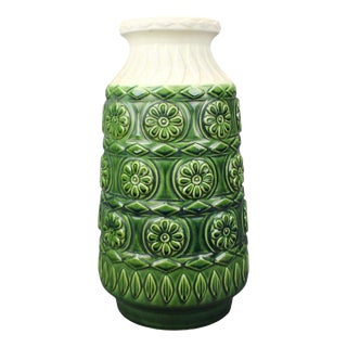 Large Mid-Century Green Relief Vase from Bay Keramik, West Germany, 1970s For Sale