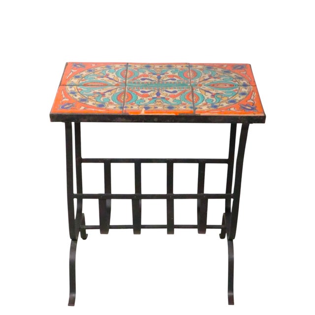 Art Deco Vintage Tile Top Wrought Iron Table For Sale - Image 3 of 11