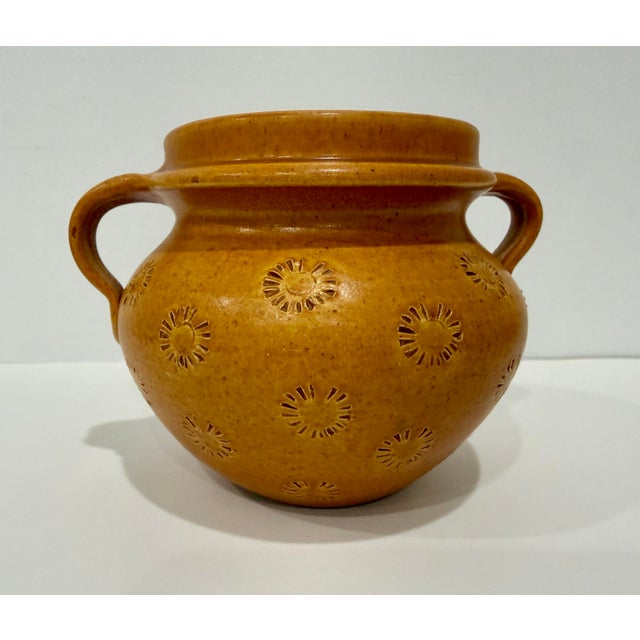 Mustard Vk Studio Keramik 1960s Mustard Yellow Orange Handled Velus Vase Jar Germany MCM For Sale - Image 8 of 8