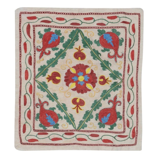 16"x19" Hand Embroidered Silk and Cotton Cushion Cover. Uzbek Toss Pillow Cover For Sale