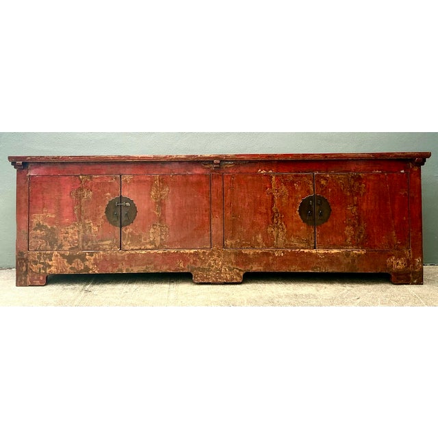 Vintage Asian Medallion Reclaimed Wood Long Credenza For Sale - Image 4 of 12