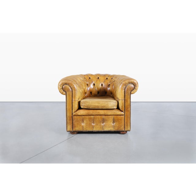 Vintage English Leather Chesterfield Club Chairs For Sale In Los Angeles - Image 6 of 14