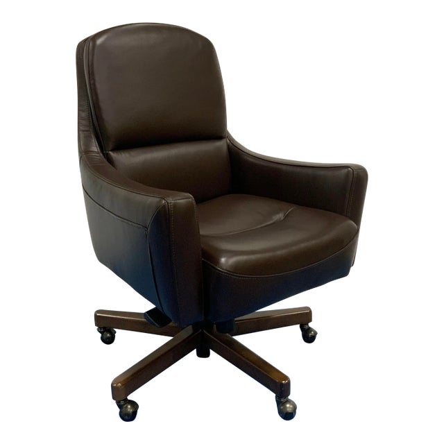 Modern Chocolate Brown Leather Desk Chair For Sale
