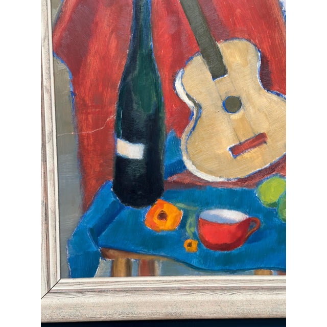 Mid-Century Modern Rn, Still Life with Guitar and Wine Bottle, 1949, Oil Painting on Canvas, Framed For Sale - Image 3 of 18
