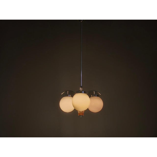 Art Deco Chandelier in Chrome, Walnut & Glass, 1930s For Sale - Image 14 of 15