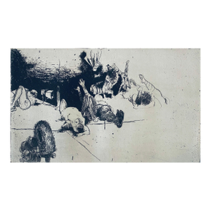 Robert A. BirmelinFallen Figures. Standing Dog, American Modernist Abstract Etching