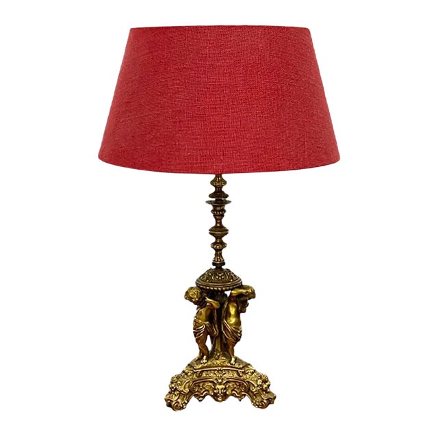 Gilded Bronze Table Lamp with Musical Putti For Sale