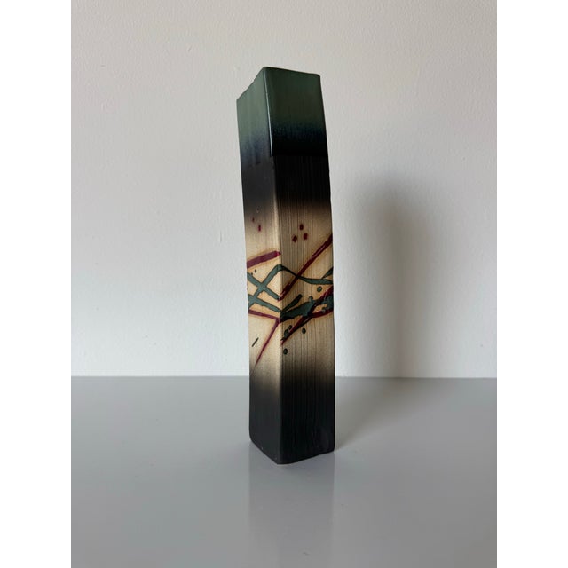 1990’s Vintage Abstract Design Studio Pottery Tall Vase For Sale - Image 4 of 11