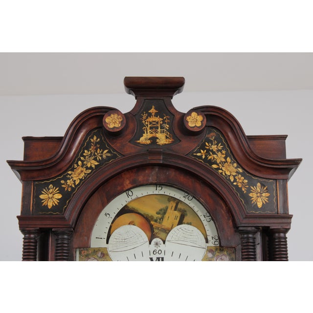 Antique 18th C. English 8 Day Flame Mahogany Grandfather Clock For Sale - Image 13 of 18