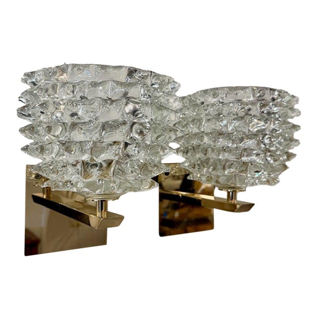 Pair of "Rosti" Murano Glass and Brass Sconces For Sale