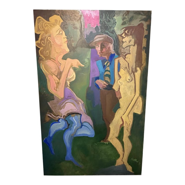 Large Figurative Painting Signed Cellini, Dated '92 For Sale