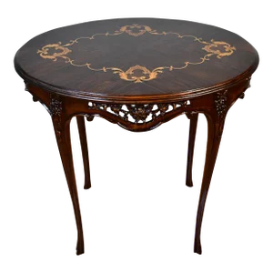 1920 Antique French Louis XV Rosewood Inlaid Side Table / End Table
