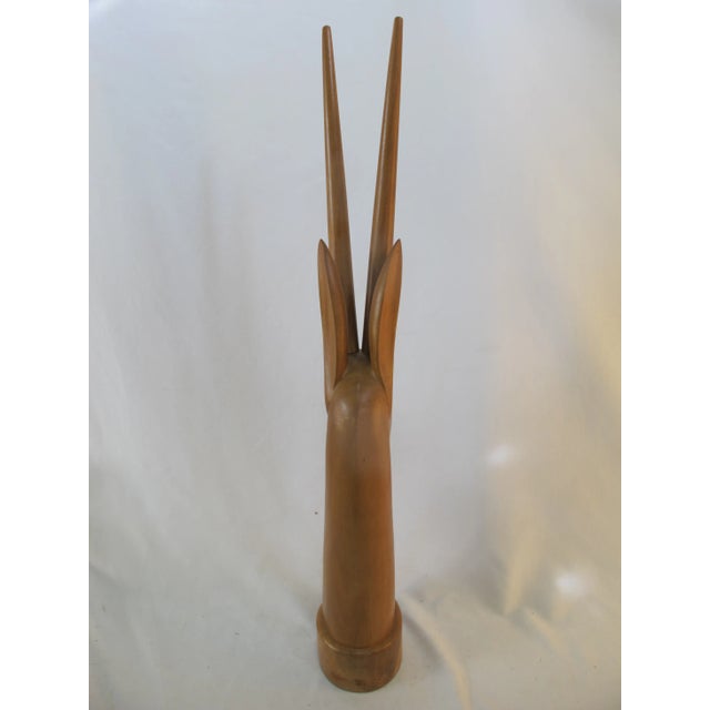 Mid Century Modern Carved Wood Gazelle Head Statue Sculpture For Sale - Image 4 of 7
