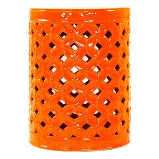 Cherise Orange Glaze Flower-of-Life Pierced Garden Stool For Sale
