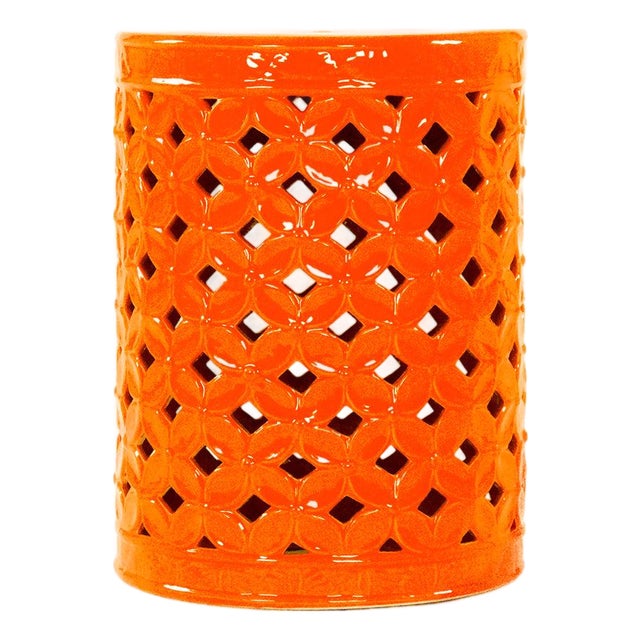 Cherise Orange Glaze Flower-of-Life Pierced Garden Stool For Sale