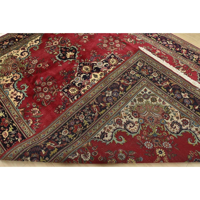 Tabriz Rug 8’3” X 11’3” Red Wool Vintage Traditional Hand-Knotted Carpet For Sale - Image 14 of 15