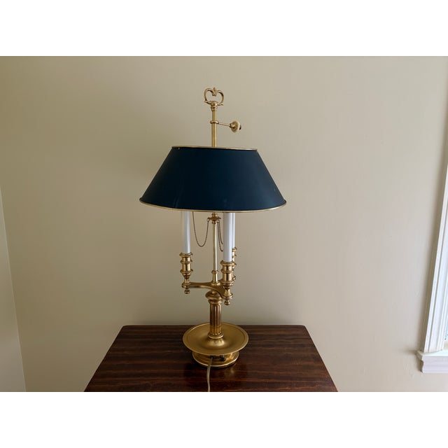 Vintage French Regency Brass Bouillotte Lamp With Black Tole Shade For Sale - Image 11 of 13