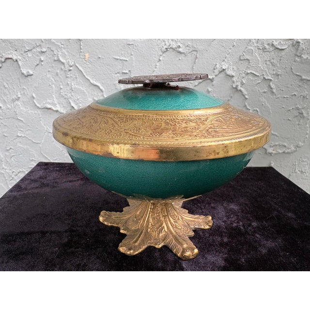 Vintage Israeli Brass & Enameled Pedestal Bowl “God Bless Our Home – Jerusalem”, Circa 1960s For Sale In Orlando - Image 6 of 11