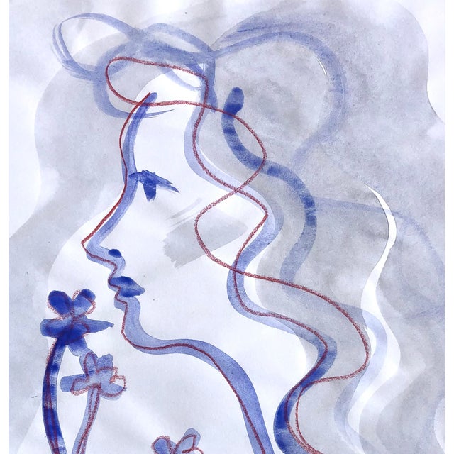 Contemporary “Woman in Profile With Blossoms” Watercolor on Paper by CL Auker For Sale - Image 3 of 3