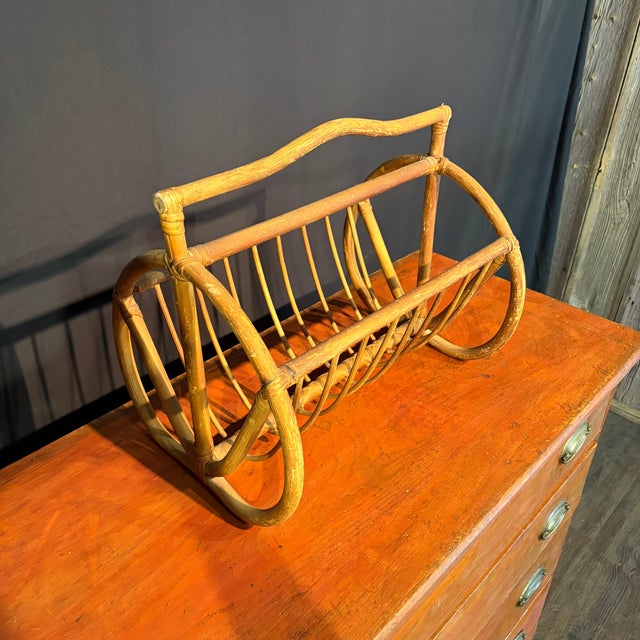 Antique Bent Rattan Cane Magazine Rack For Sale - Image 4 of 7