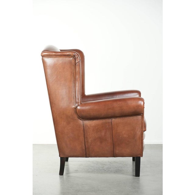 Large Wing Chair in Sheepskin Leather For Sale - Image 3 of 15
