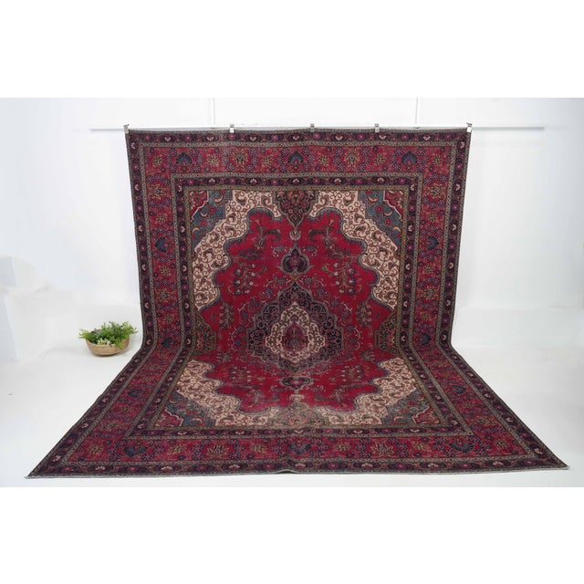 Red 1970s Vintage Persian Handmade Wool 9x12 Red Area Rug For Sale - Image 8 of 11